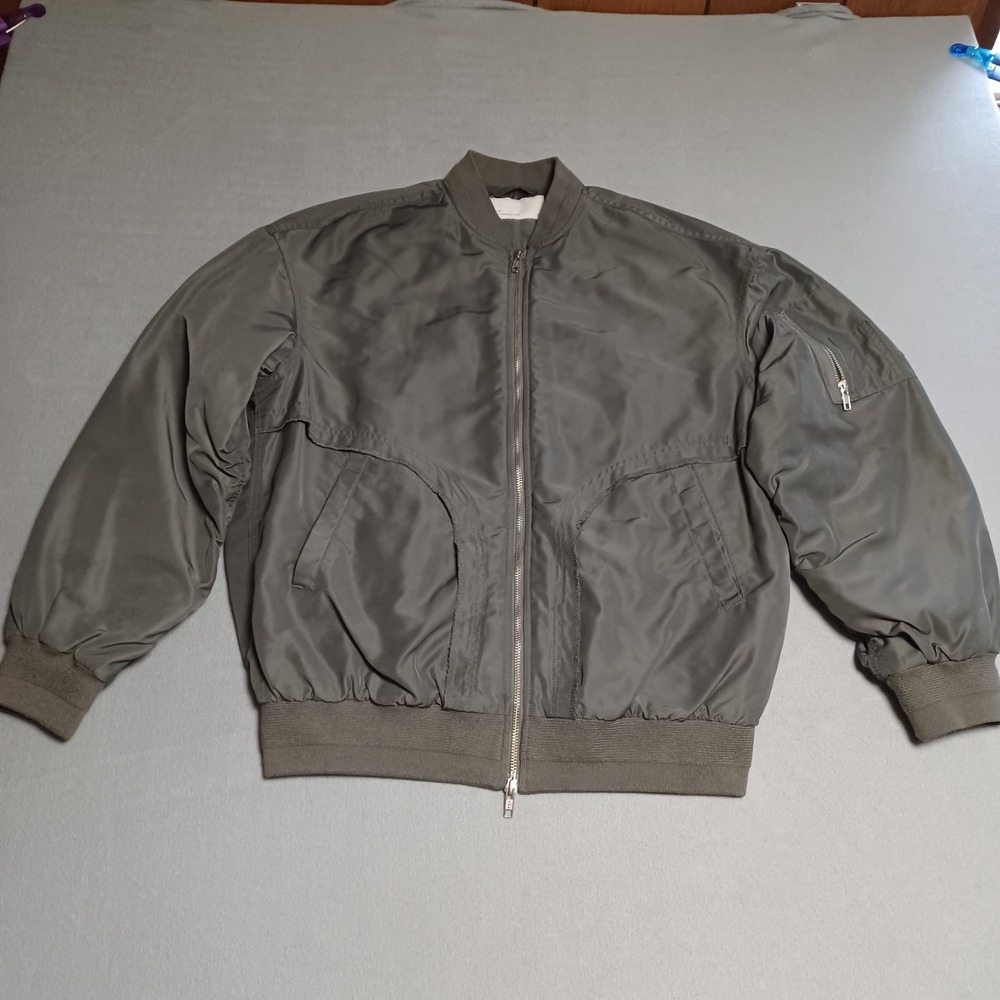 Oak + Fort‎ Bomber Jacket Mens XS Grey Green Oversized Flight Jacket Utility Zip
